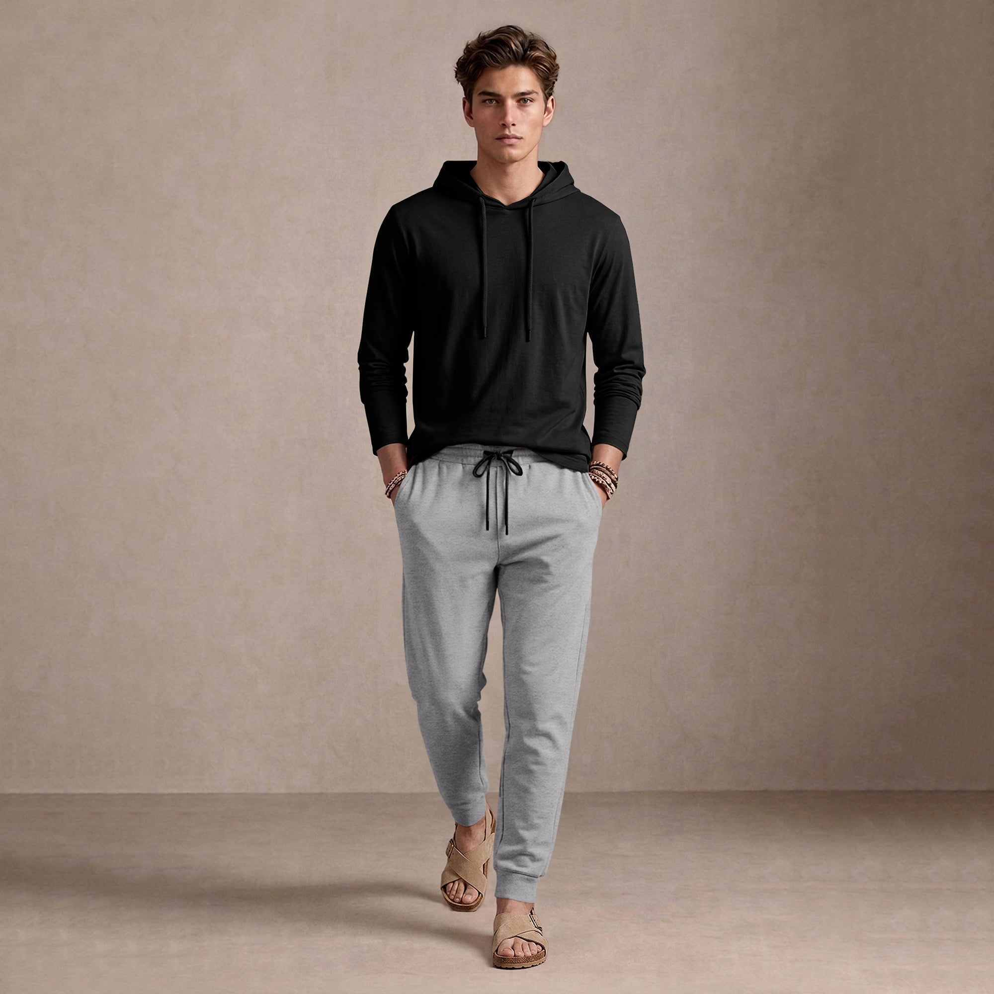 Tracksuit For Men Black Hooded Full Sleeve T-shirt / Grey Trackpant