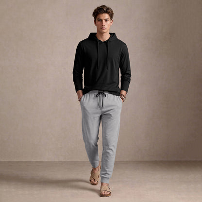 Tracksuit For Men Black Hooded Full Sleeve T-shirt / Grey Trackpant