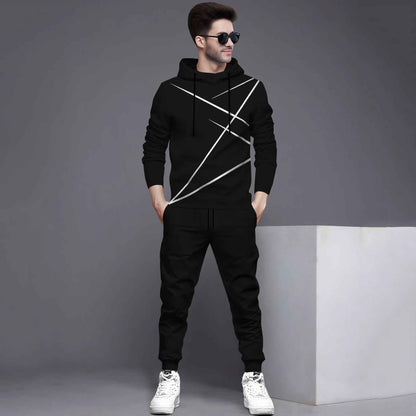 Full Sleeve ZigZag Parttern Black T-shirt With Matching Trackpant