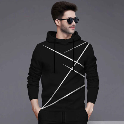 Full Sleeve ZigZag Parttern Black T-shirt With Matching Trackpant