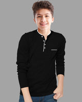 Boys Full Sleeve Henley Neck T-Shirt / Black