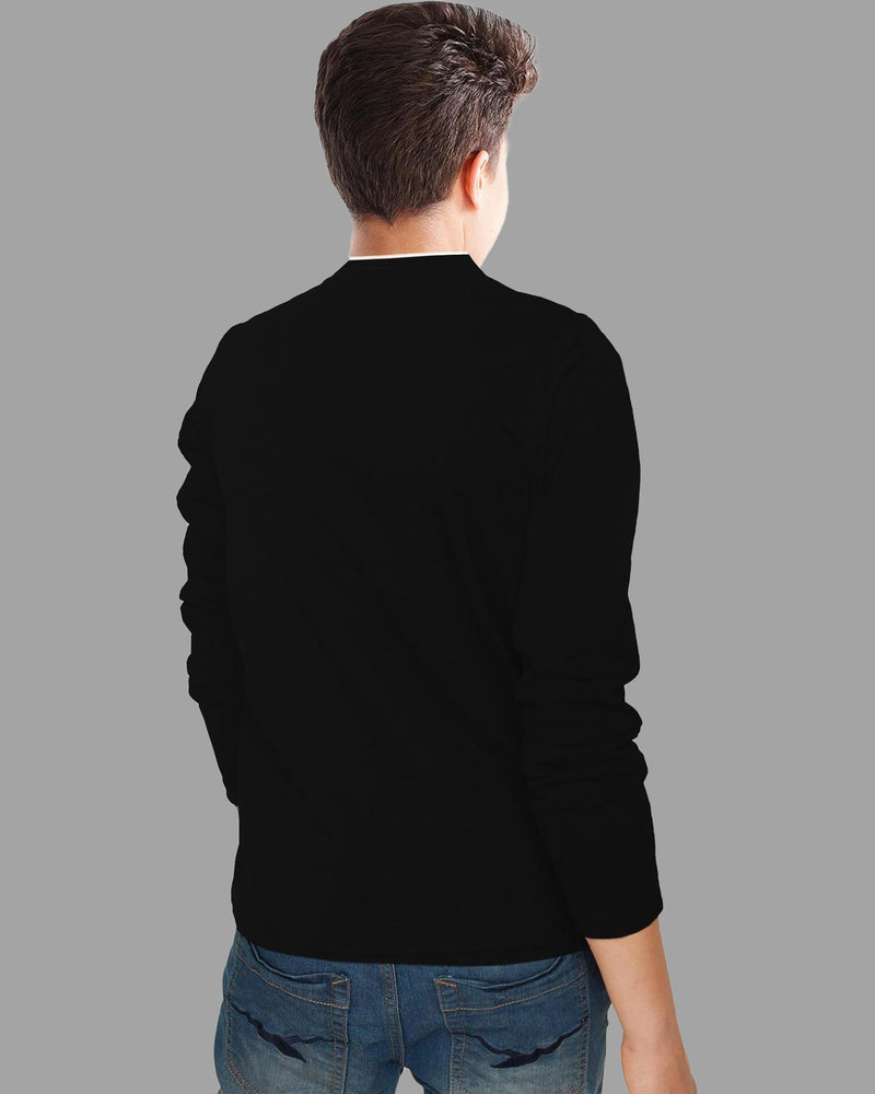 Boys Full Sleeve Henley Neck T-Shirt / Black