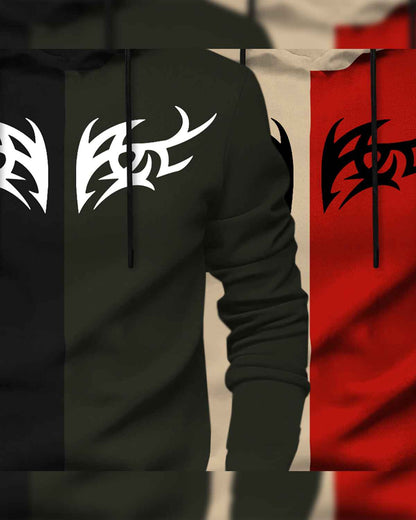 (Pack Of 2) Mens Printed Hooded Full Sleeve T-shirt Black & Beige