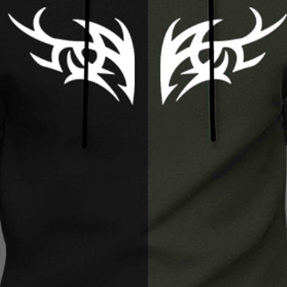 Mens Full Sleeve Hooded Neck Dual Color Printed T-shirt Black & Olive