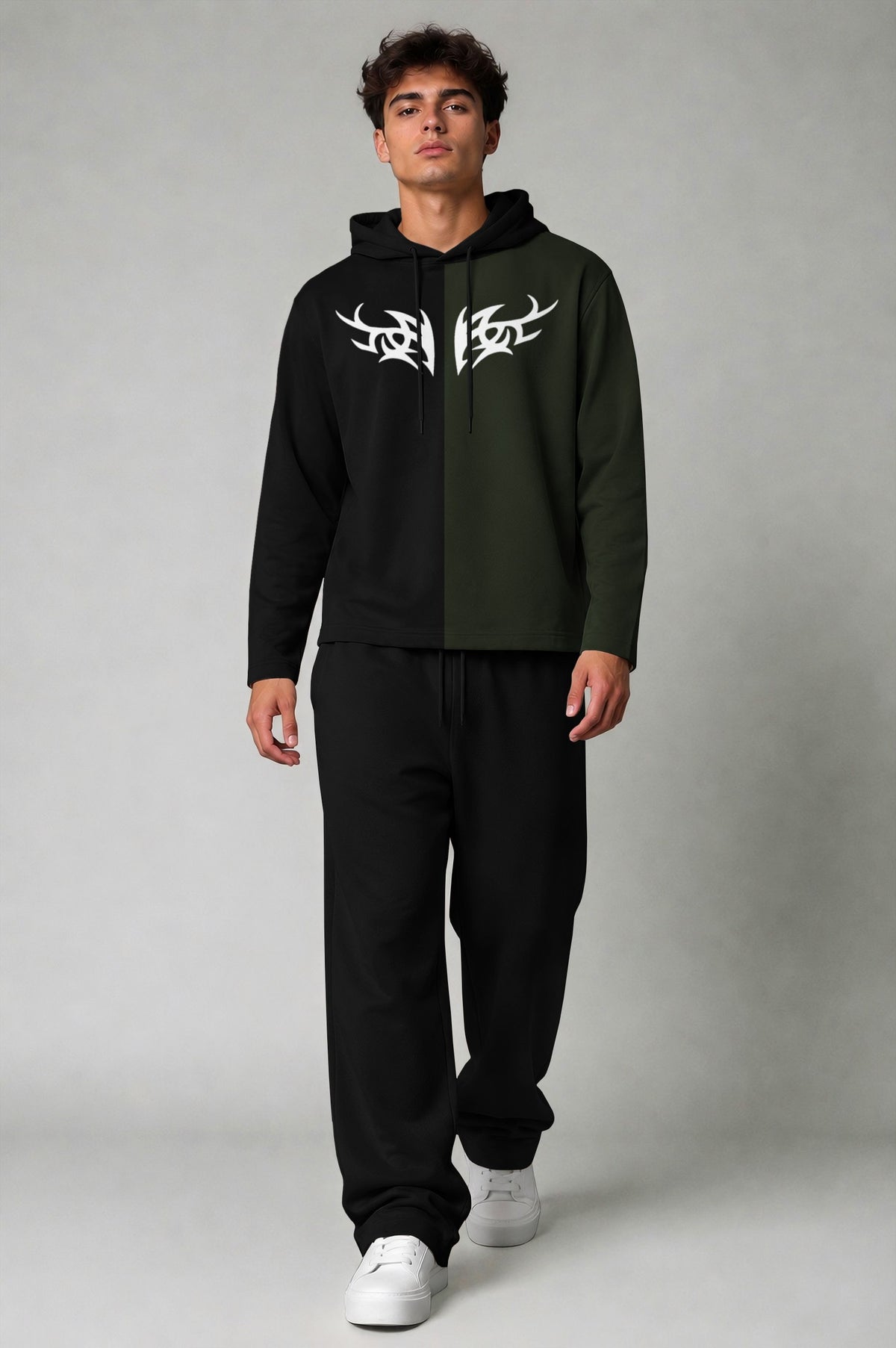 Outfit Set Plain Dual hooded Tshirt - Plain Loose Fit Trackpants