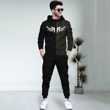 Dual Color Black T-shirt With Matching TrackPant Hoodie Tracksuit