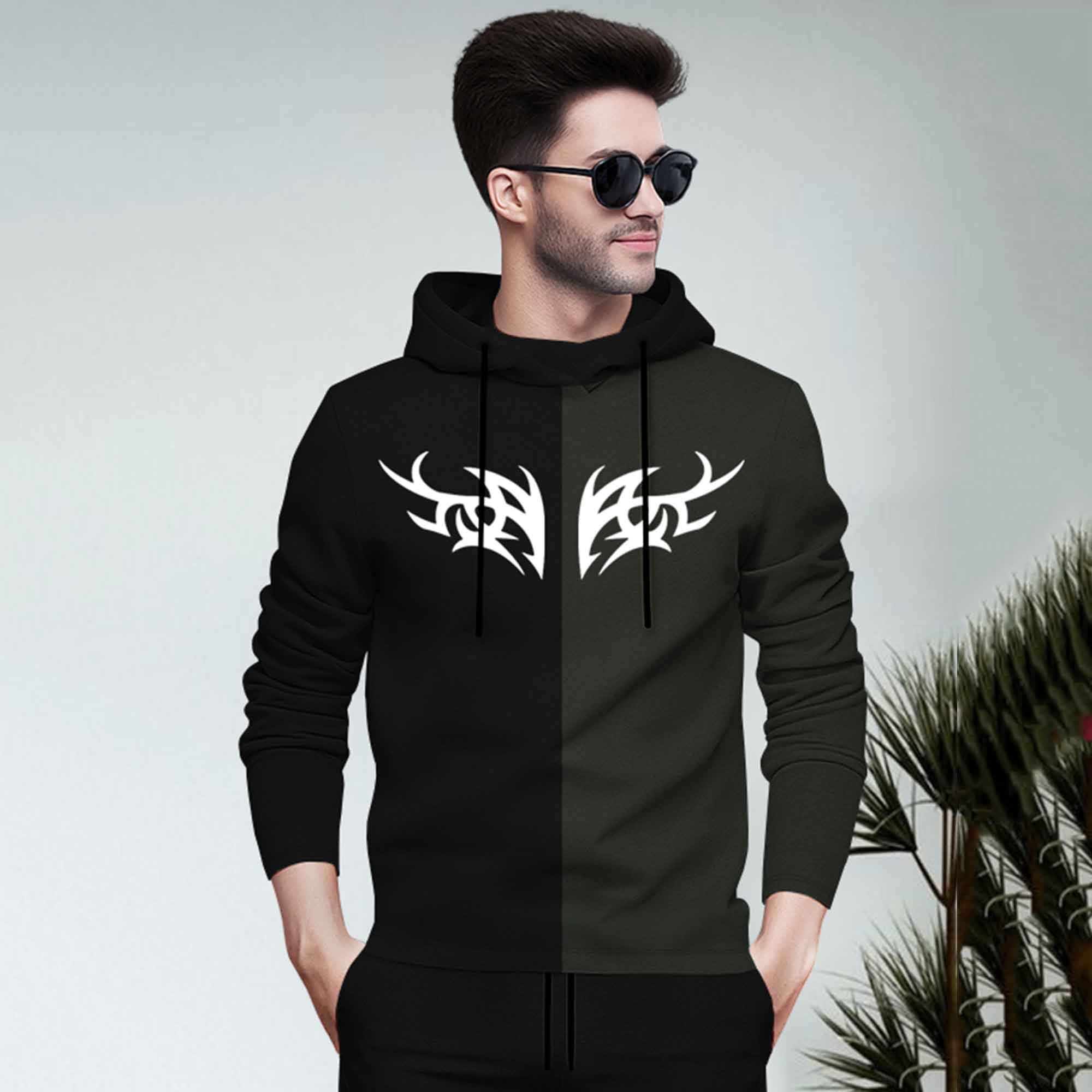 Dual Color Black T-shirt With Matching TrackPant Hoodie Tracksuit
