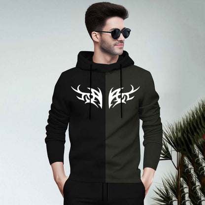 Dual Color Black T-shirt With Matching TrackPant Hoodie Tracksuit