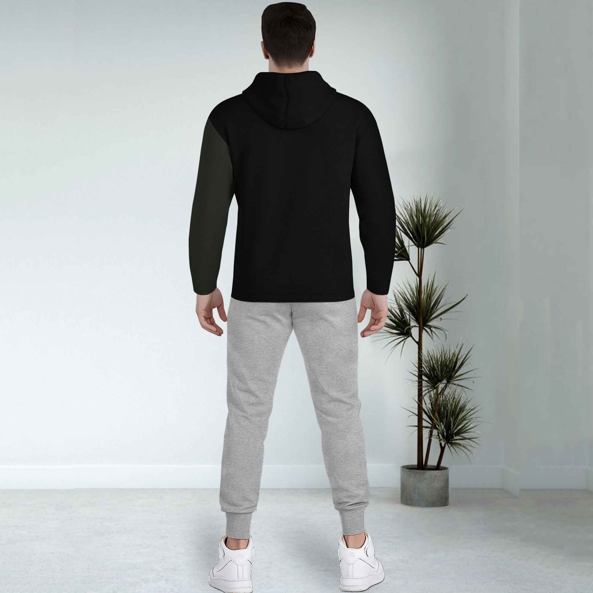 Dual Color Black T-shirt With Matching Grey TrackPant Hoodie Tracksuit