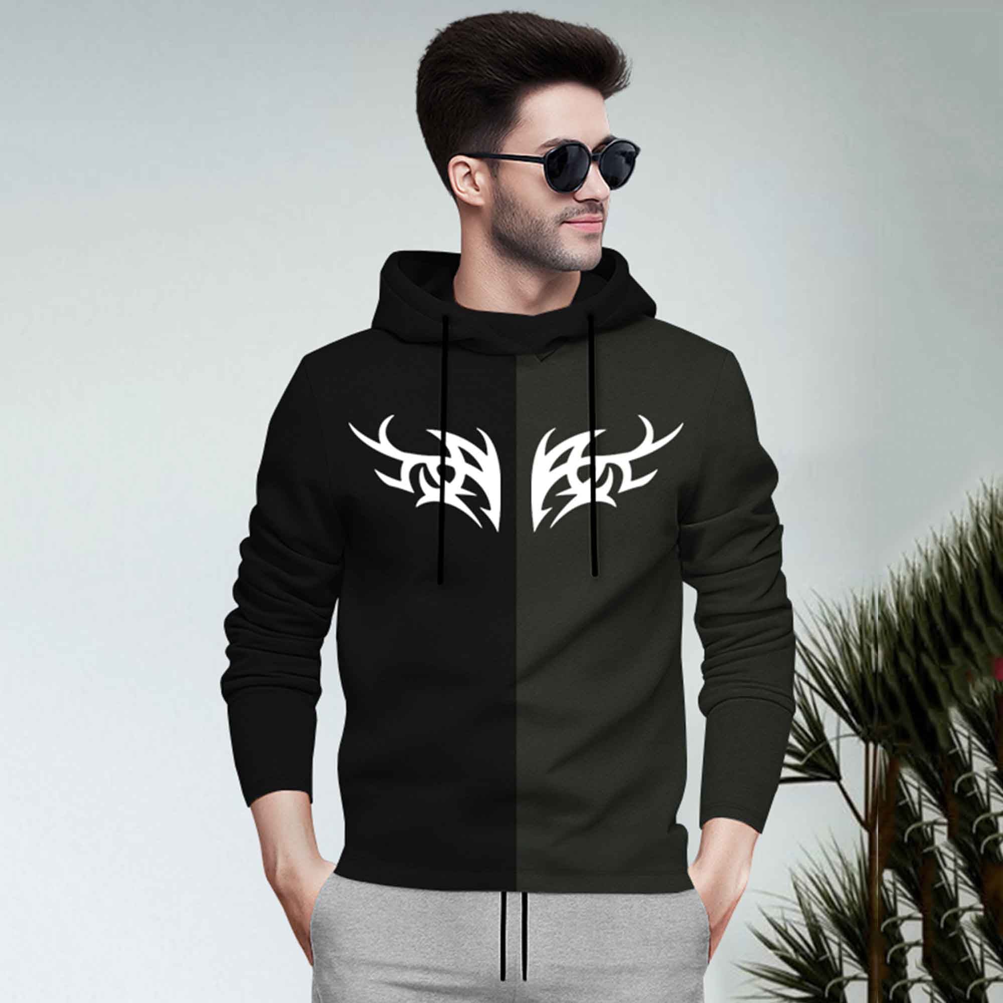 Dual Color Black T-shirt With Matching Grey TrackPant Hoodie Tracksuit