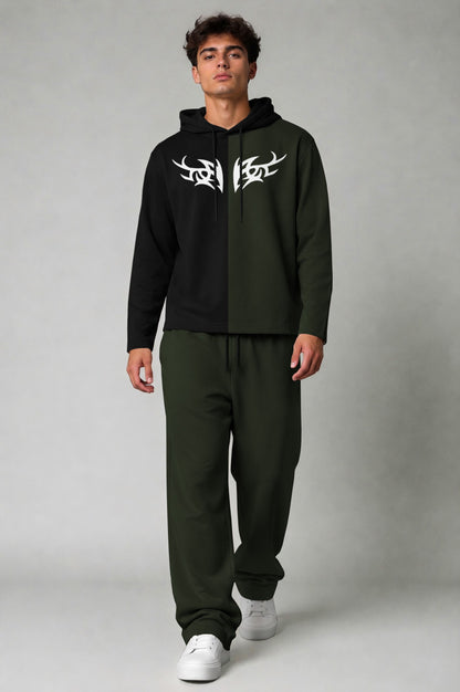 Outfit Set Plain Dual hooded Tshirt - Plain Loose Fit Trackpants