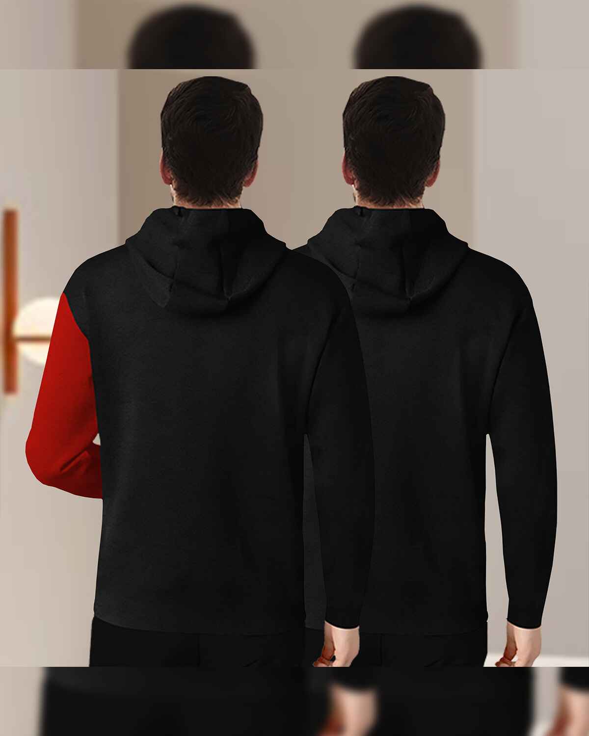 (Pack Of 2) Mens Printed Hooded Full Sleeve T-shirt / Black & Grey