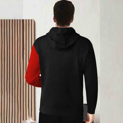 Mens Full Sleeve Hooded Neck Dual Color Printed T-shirt / Black & Red