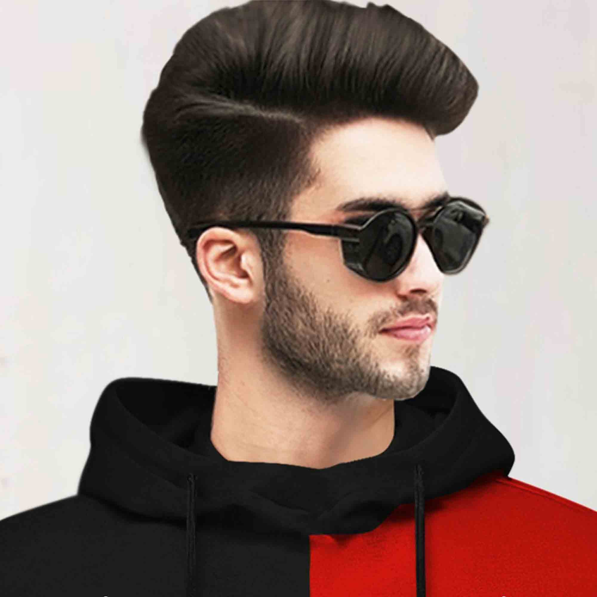 Mens Full Sleeve Hooded Neck Dual Color Printed T-shirt / Black & Red