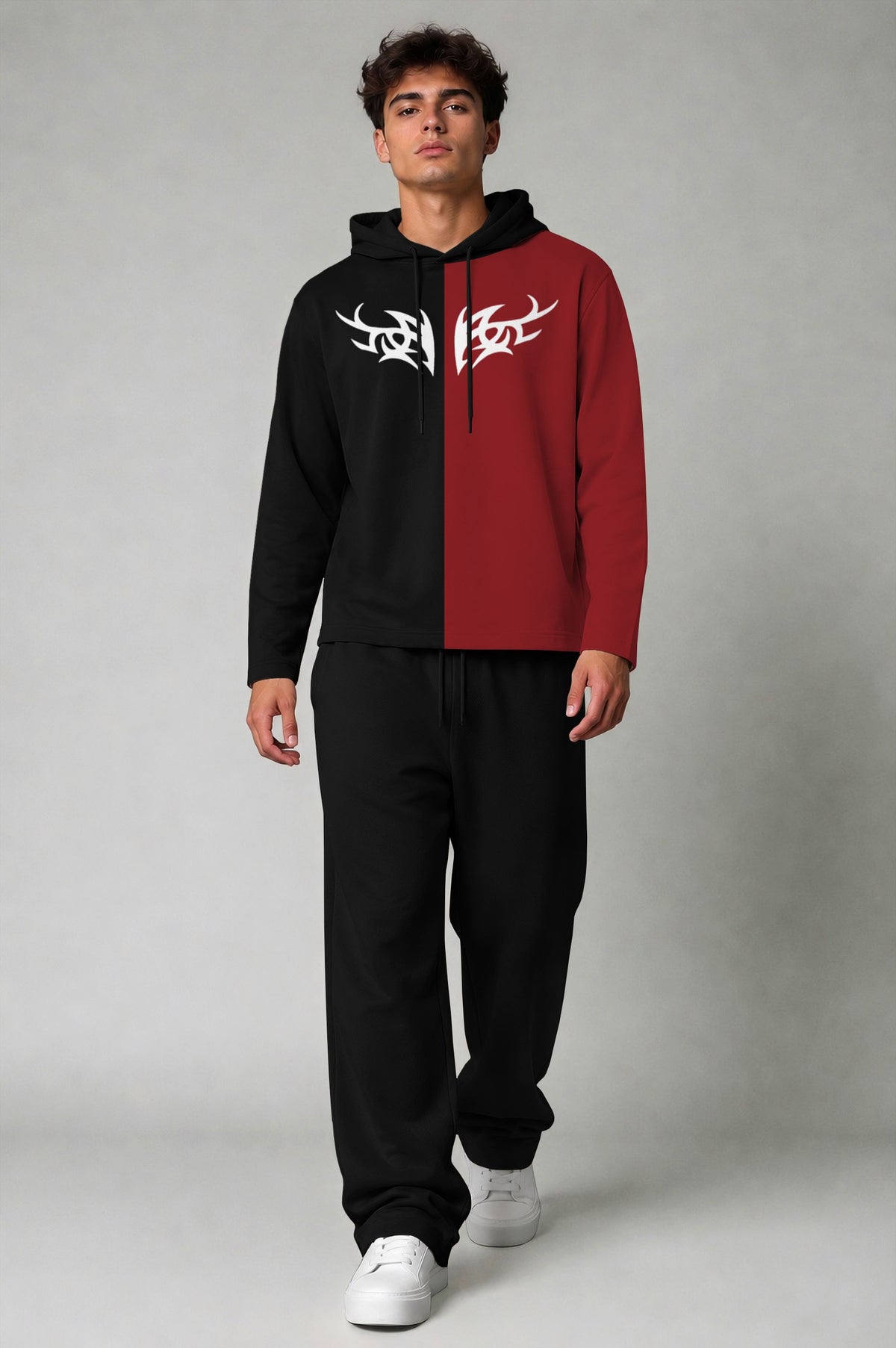 Outfit Set Plain Dual hooded Tshirt - Plain Loose Fit Trackpants