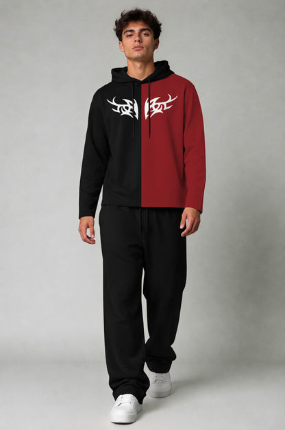 Outfit Set Plain Dual hooded Tshirt - Plain Loose Fit Trackpants