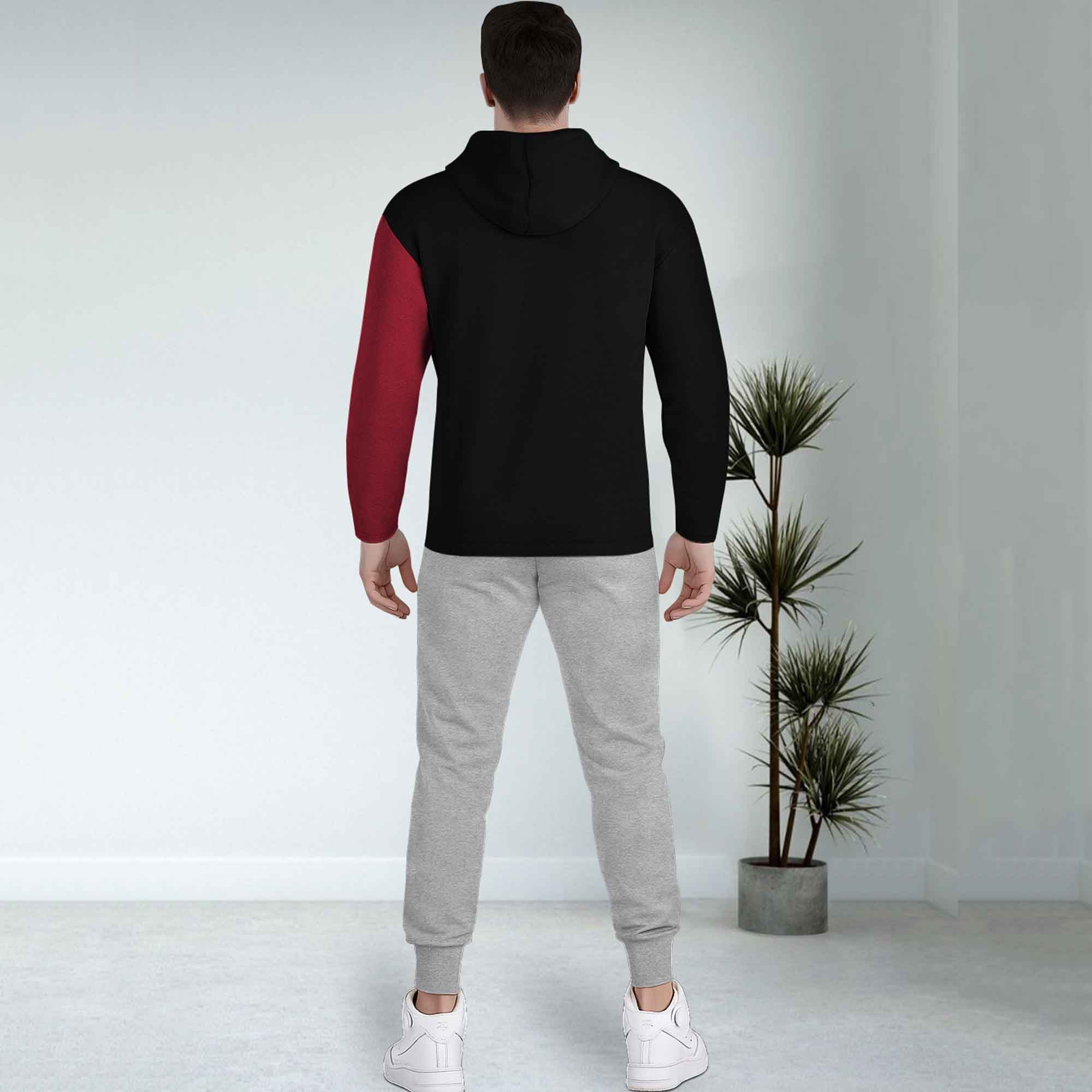 Dual Color Black & Red T-shirt With Grey Matching TrackPant Hoodie Tracksuit