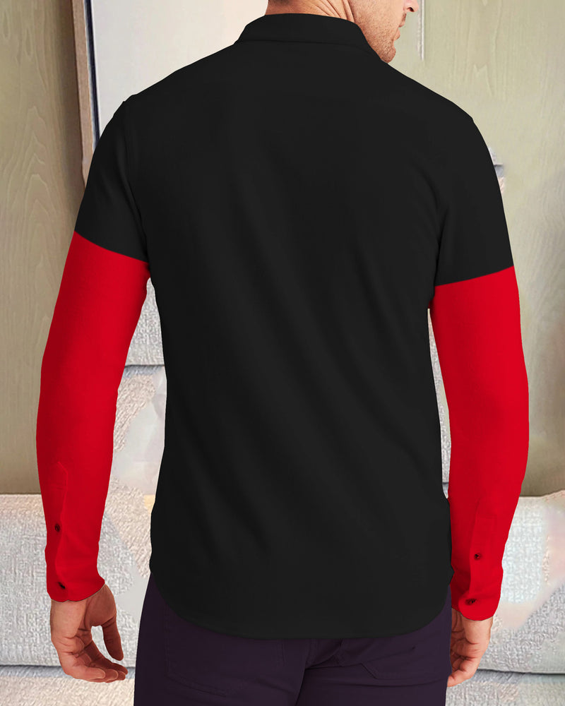 Men Casual Plain Full Hand Shirt Black/ Red