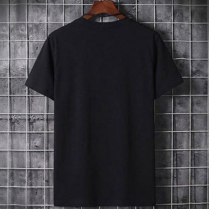 Men Simple Print Half Sleeve T-shirt Black