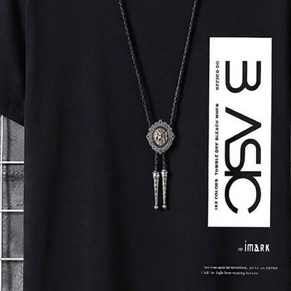 Men Simple Print Half Sleeve T-shirt Black