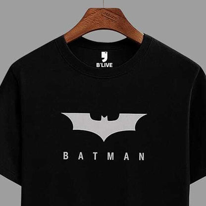 Men Simple Print Half Sleeve T-shirt Black