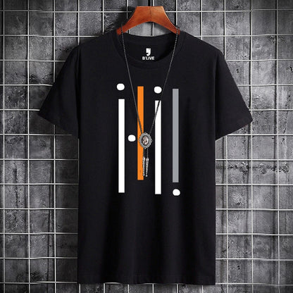 Men Simple Print Half Sleeve T-shirt Black