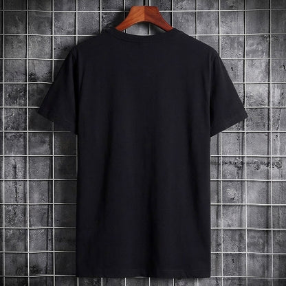 Men Simple Print Half Sleeve T-shirt Black