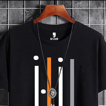 Men Simple Print Half Sleeve T-shirt Black