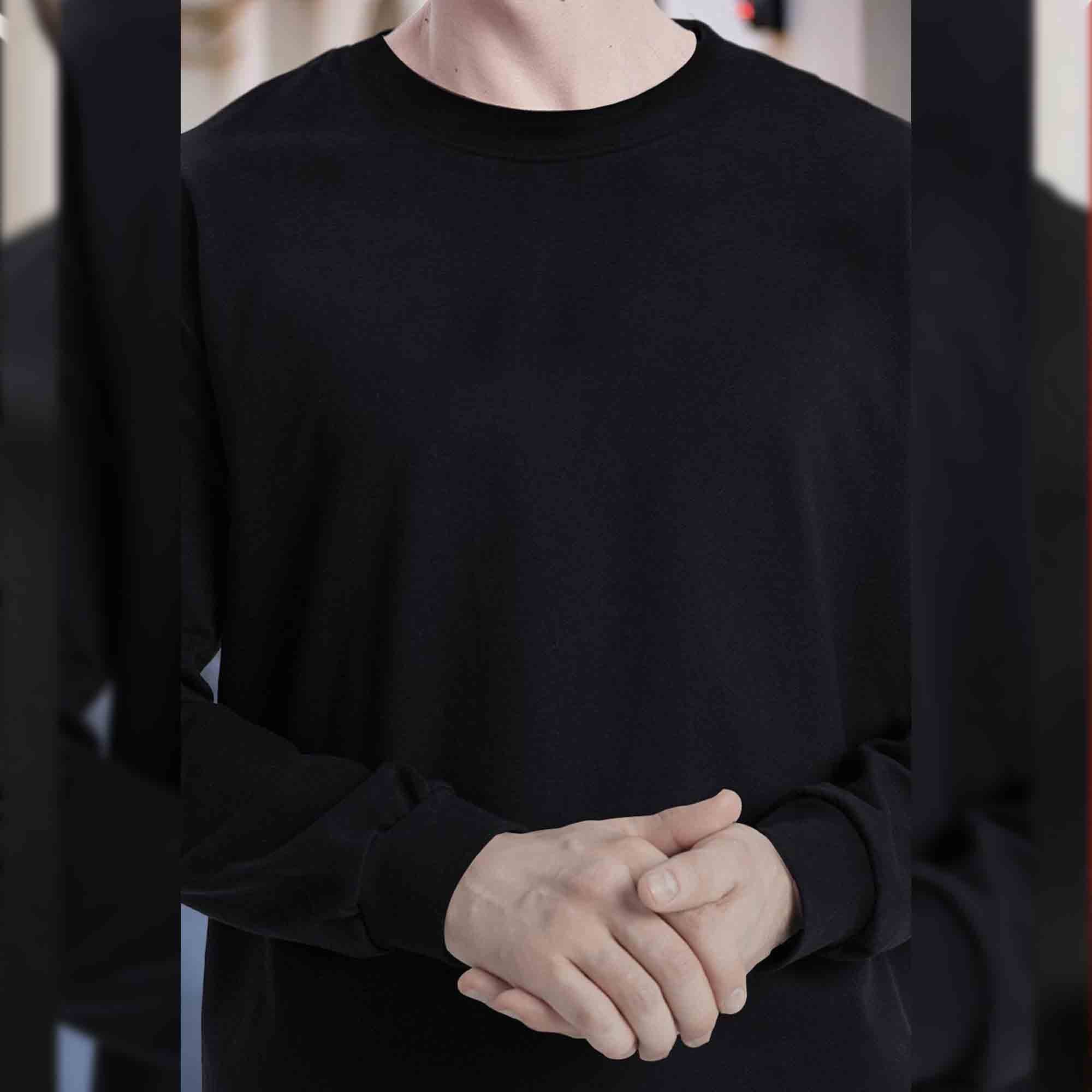 Mens Full Sleeve Round Neck Black T-shirt