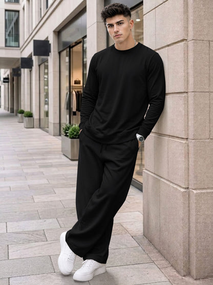Men Plain Full Sleeve T-shirts and Plain Baggy Trackpants Outfit Sets