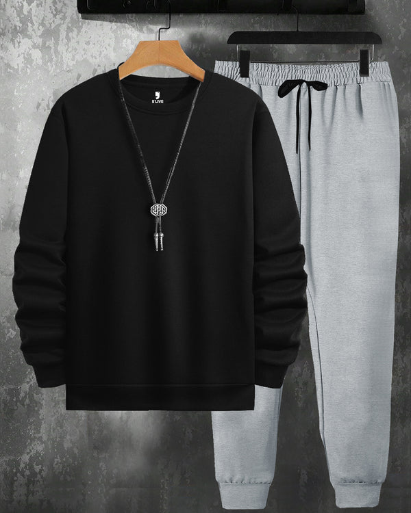 Mens Tracksuit - Full Sleeve Black t-shirt / Grey Trackpant