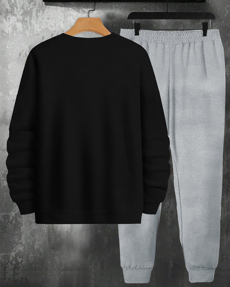 Mens Tracksuit - Full Sleeve Black t-shirt / Grey Trackpant