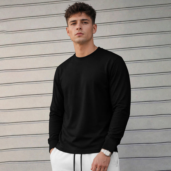Mens Full Sleeve Round Neck Black T-shirt