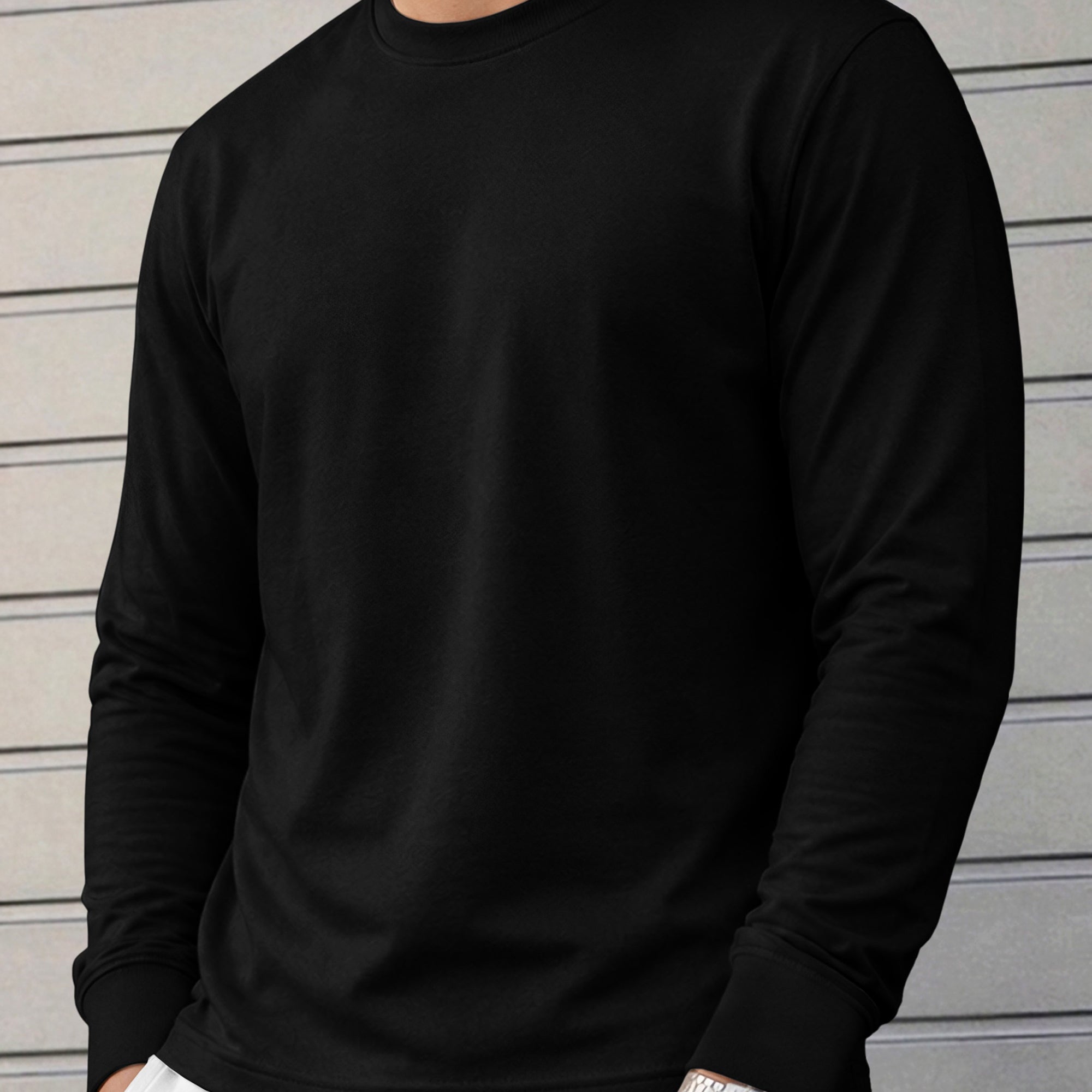 Mens Full Sleeve Round Neck Black T-shirt