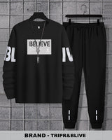 Men Believe Full Sleeve Printed Black | Black Tracksuit