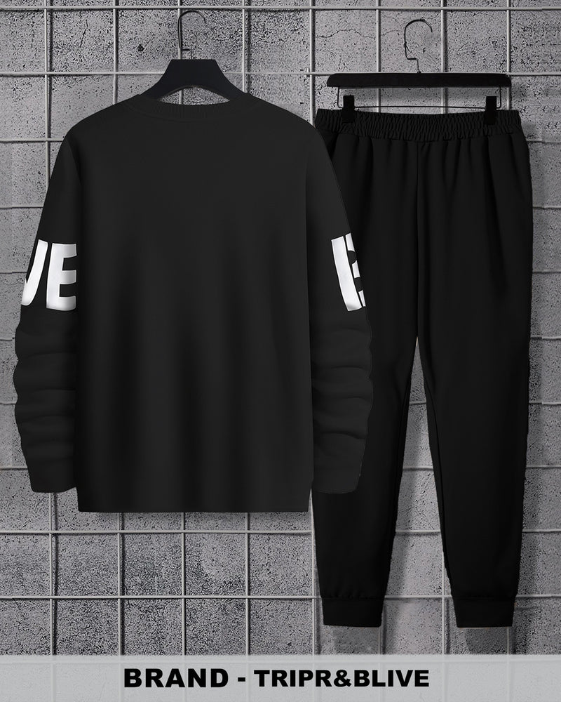 Men Believe Full Sleeve Printed Black | Black Tracksuit