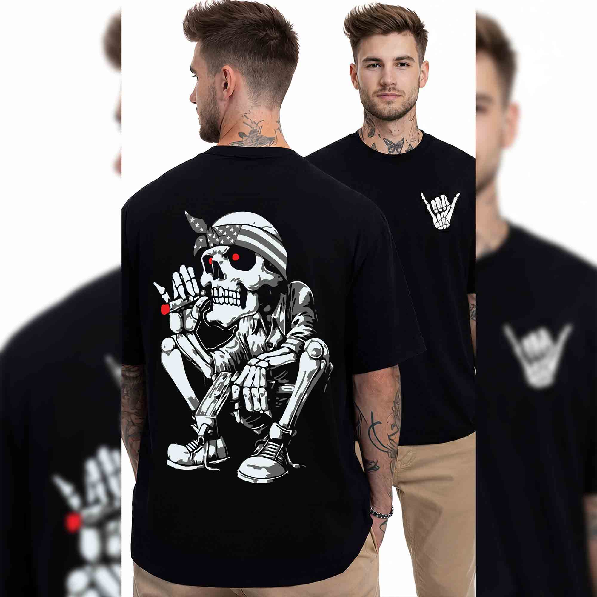 Mens Oversized Graphic Back Printed T-Shirt Black