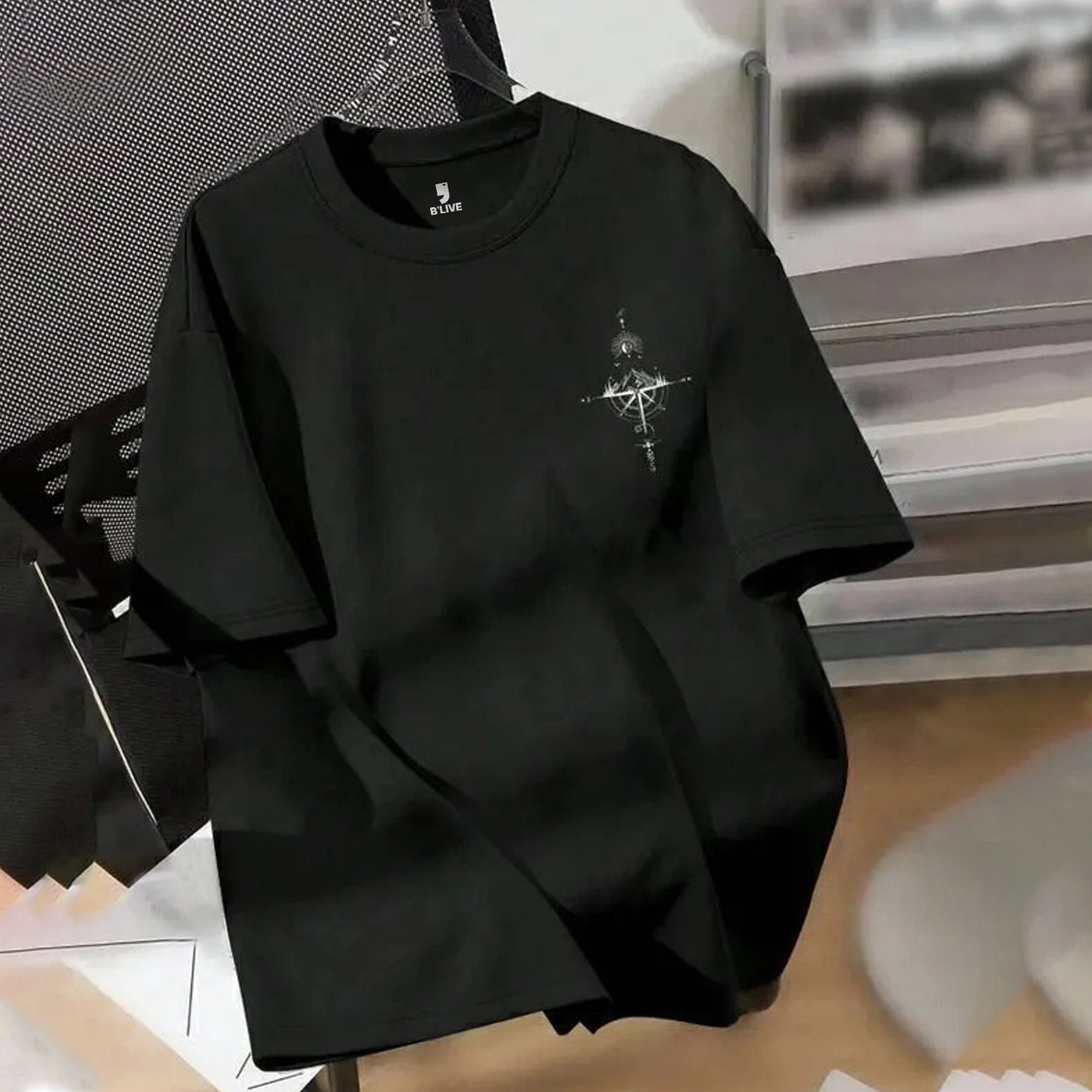 Mens Back Printed Oversized T-Shirt Black