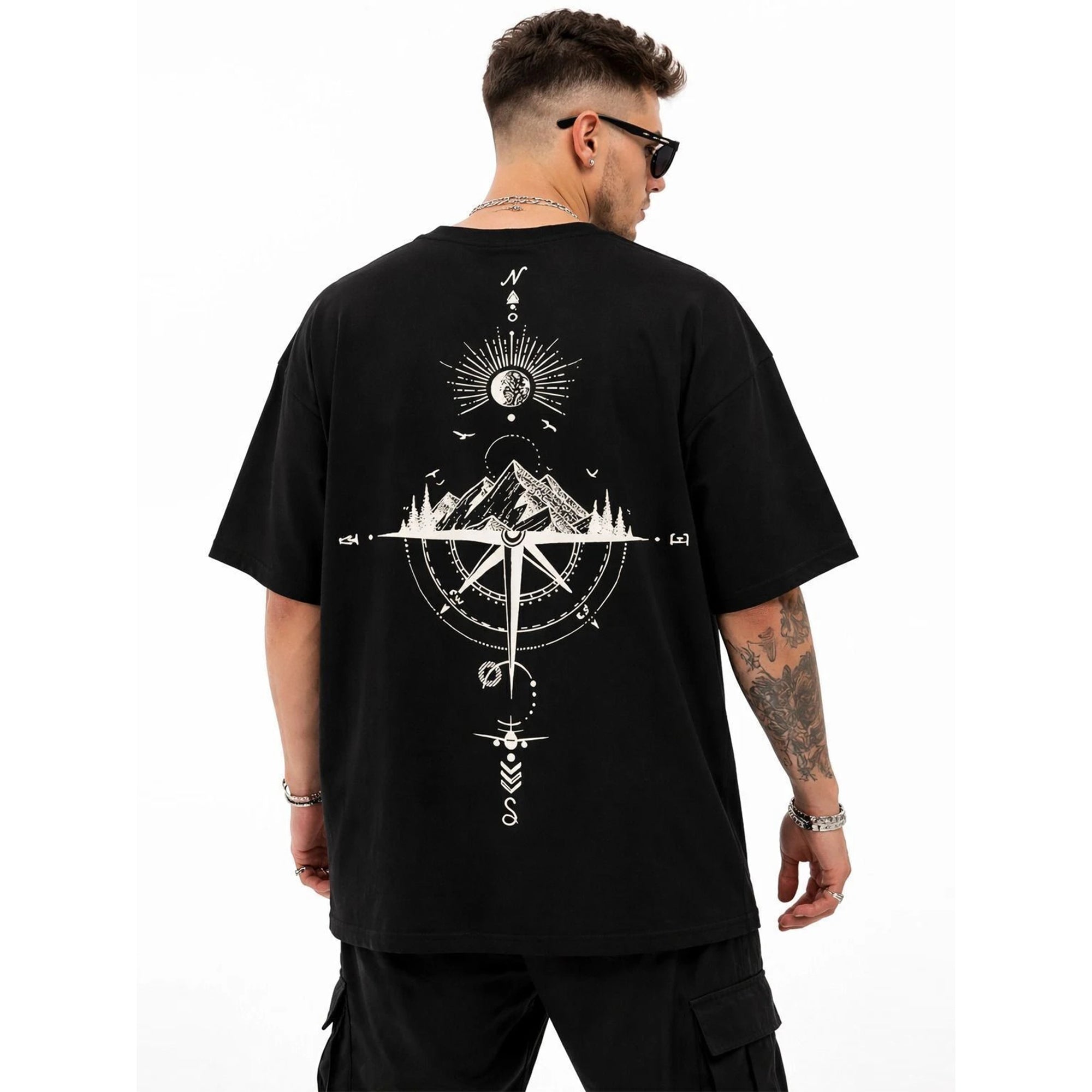 Mens Back Printed Oversized T-Shirt Black