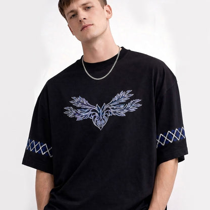 Mens Back Printed Over Sized Graphic Design T-shirt Black