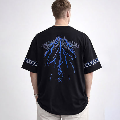 Mens Back Printed Over Sized Graphic Design T-shirt Black