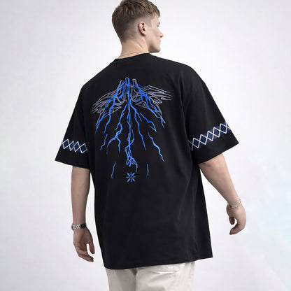 Mens Back Printed Over Sized Graphic Design T-shirt Black