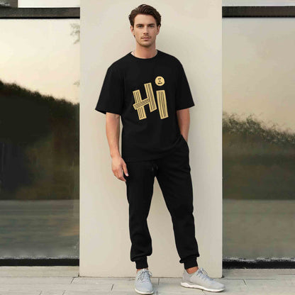 Men Outfit Set - Oversized Printed T shirts & Plain Track Pants - 13 Variants