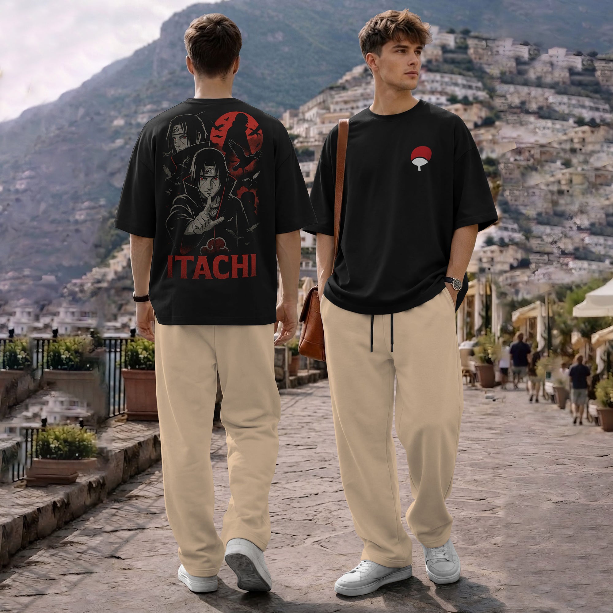 Men Tracksuit Oversized Back Printed Tshirts Loose Fit Plain Trackpants