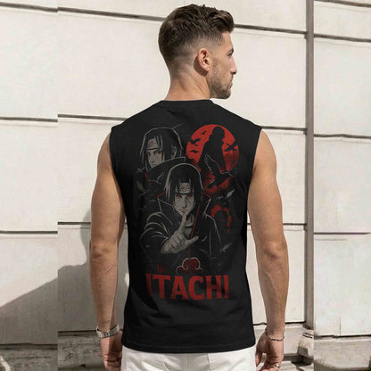 Men Round Neck 'itachi' Back Printed Vest Black