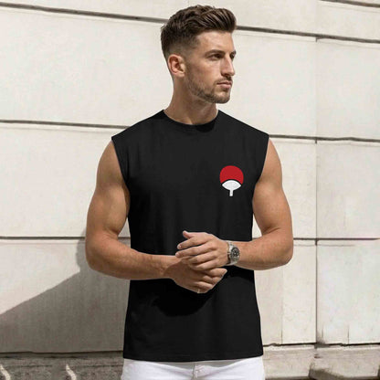 Men Round Neck 'itachi' Back Printed Vest Black