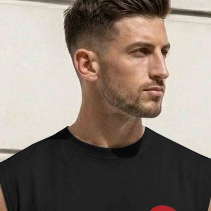 Men Round Neck 'itachi' Back Printed Vest Black