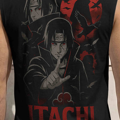 Men Round Neck 'itachi' Back Printed Vest Black