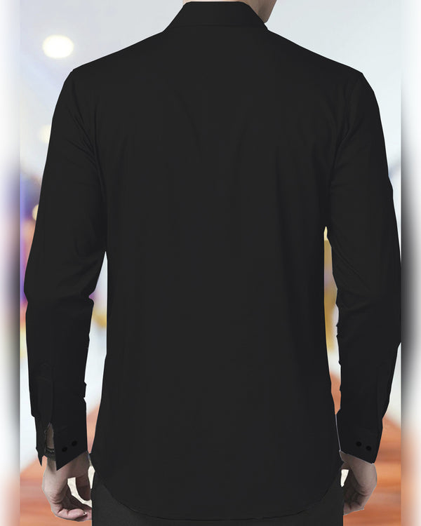 Men Double Pocket Black Full Hand Shirt