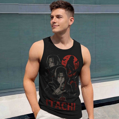 Men Scoop Neck 'ITACHI' Printed Vest Black